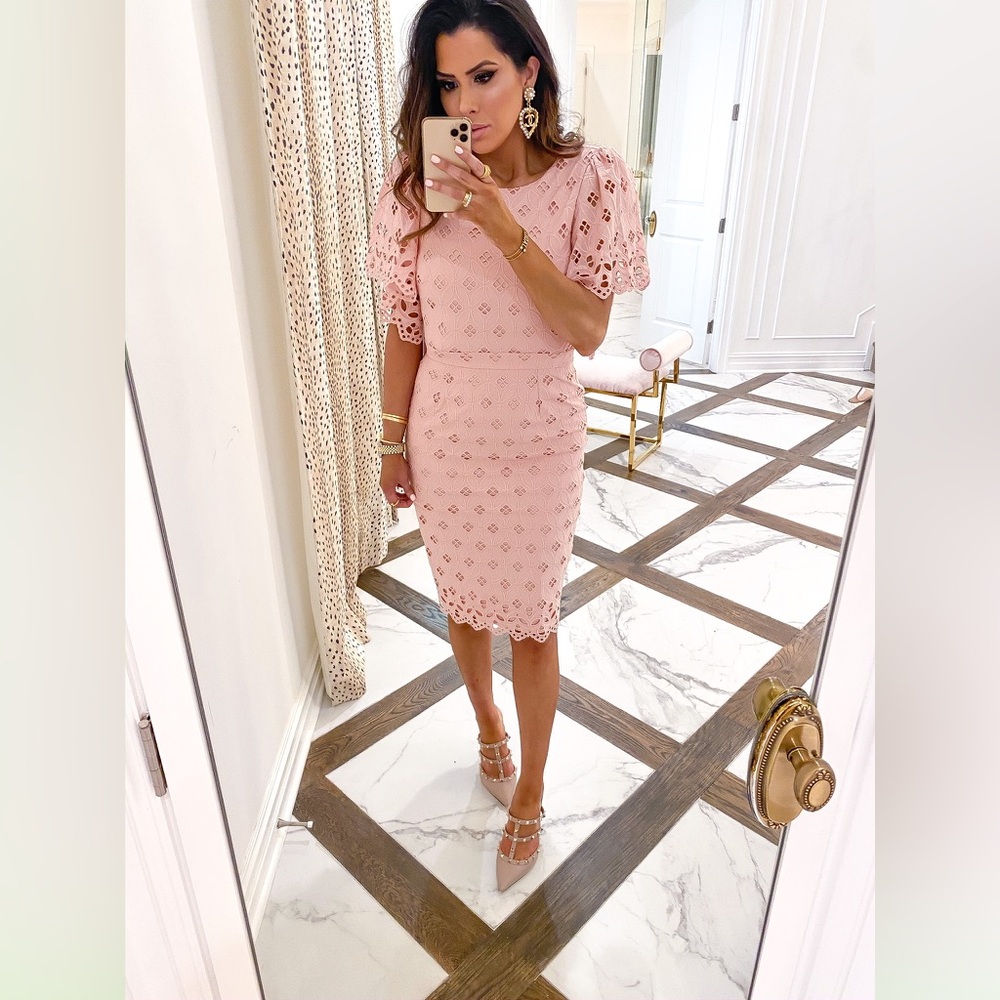 Rachel Parcell Eyelet Sheath Dress- Baby Pink- Size Small